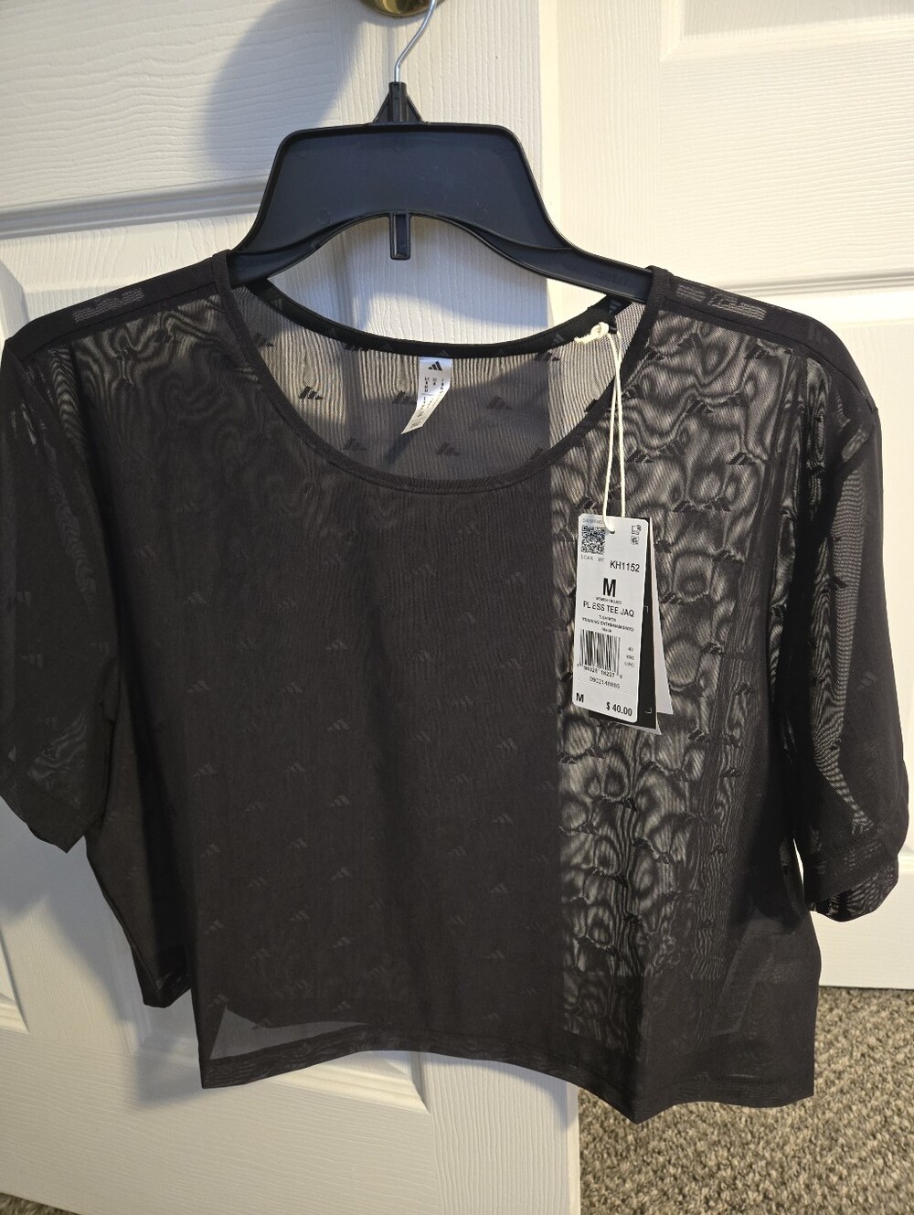 Adidas Women’s Black Sheer Short-Sleeve Mesh Top